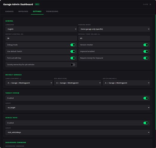 Admin Dashboard - Settings