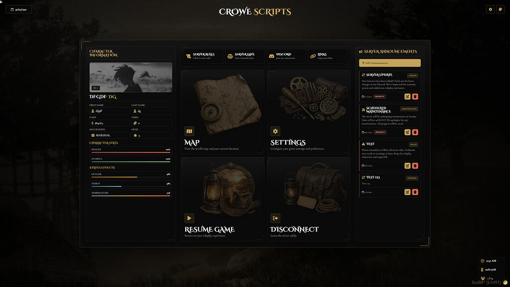 [VORP] Crowe Pause Menu v2 - RedM Releases - Cfx.re Community