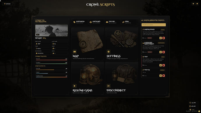 [VORP] Crowe Pause Menu v2 - RedM Releases - Cfx.re Community