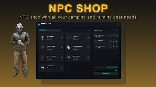 FiveM Camping Script - NPC SHOP - NPC shop with all your camping and hunting gear needs