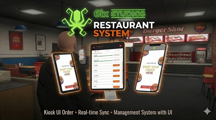 [PAID] [QB & ESX] 6ix Restaurant System | Kiosk UI, Management System Thumbnail