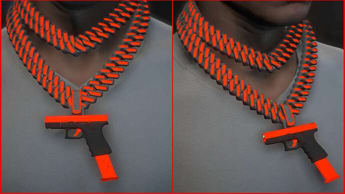 Custom double cuban link chain for GTA 5 FivemRP -Red glowing gun pendant with glowing diamonds (3)