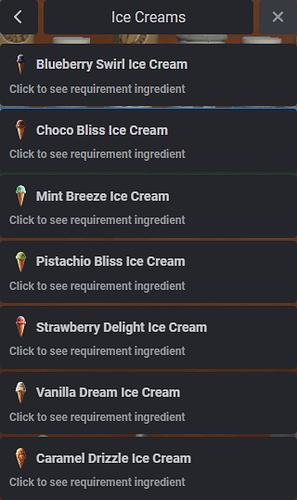 Ice Creams Menu