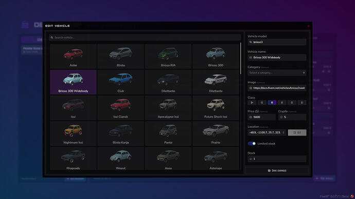 UrantixDealership: Admin Panel Adding a Vehicle to List