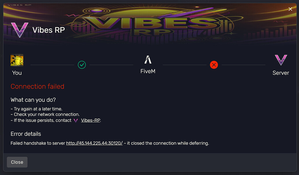 Connection failed: Failed handshake to server - FiveM Client Support ...