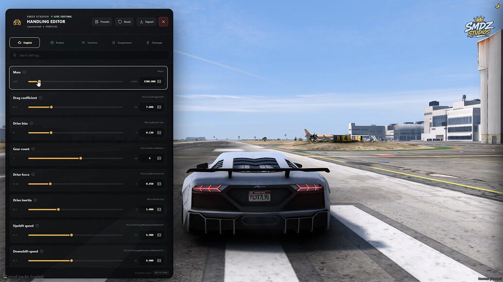 [免费] SMDZ Handling Editor — 可视化车辆调校与 handling.meta 导出