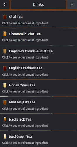 Tea Drinks Menu