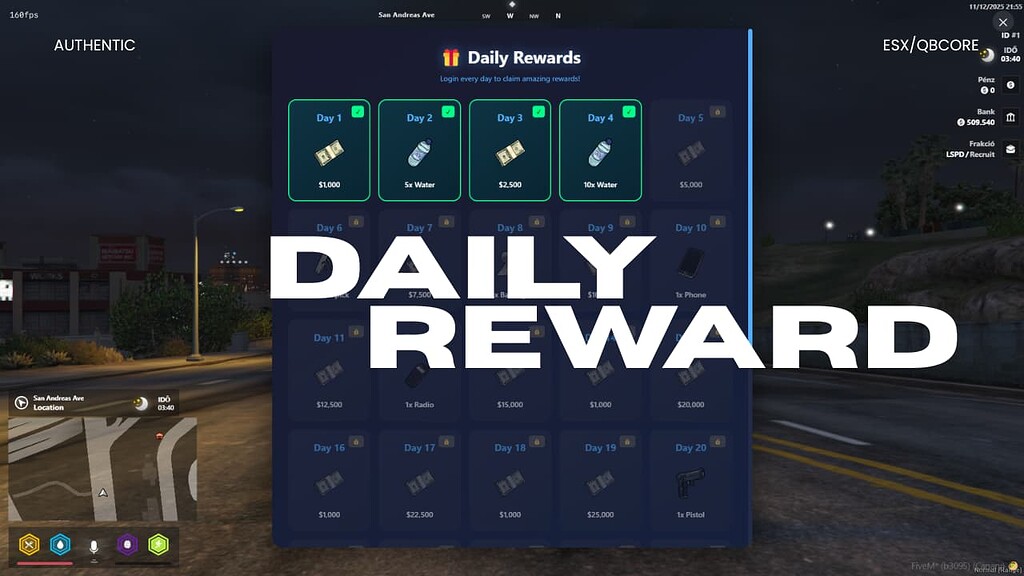Daily reward [FREE] - FiveM Releases - Cfx.re Community