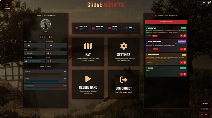 Crowe Pause Menu — Modern UI Pause Menu for RedM (VORP) - RedM Releases ...