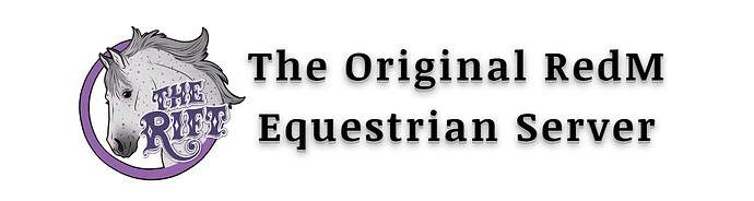 The Rift logo banner reading "The Original RedM Equestrian Server" with a fleabitten horse head illustration