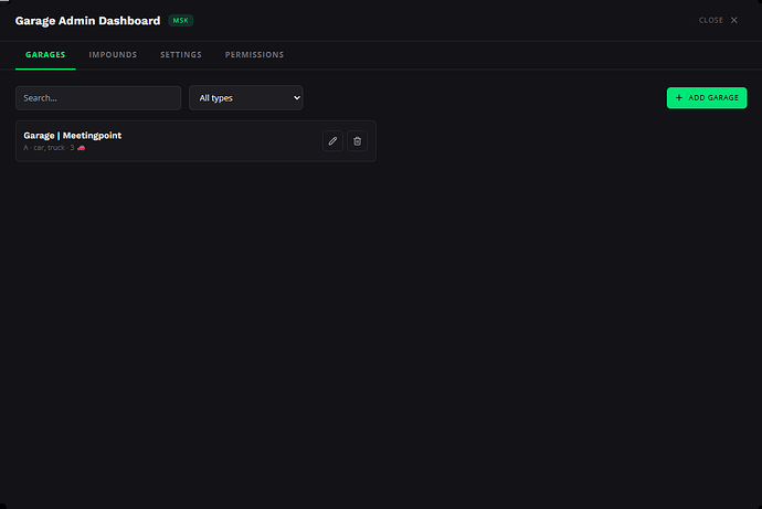 Admin Dashboard - Garages