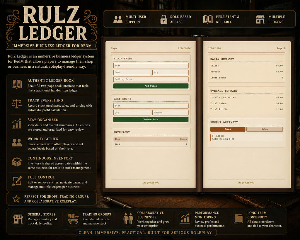 [VORP] RULZ Ledger – Immersive Business Ledger for RedM - RedM Releases ...