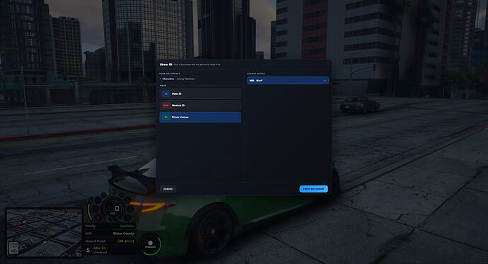 Fig. 2: ShowID menu showing list of documents and closest player(s) to hand them to