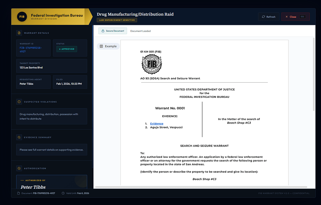 [QB/QBX] - FIB / LSPD / DOJ Warrant System - FiveM Releases - Cfx.re ...