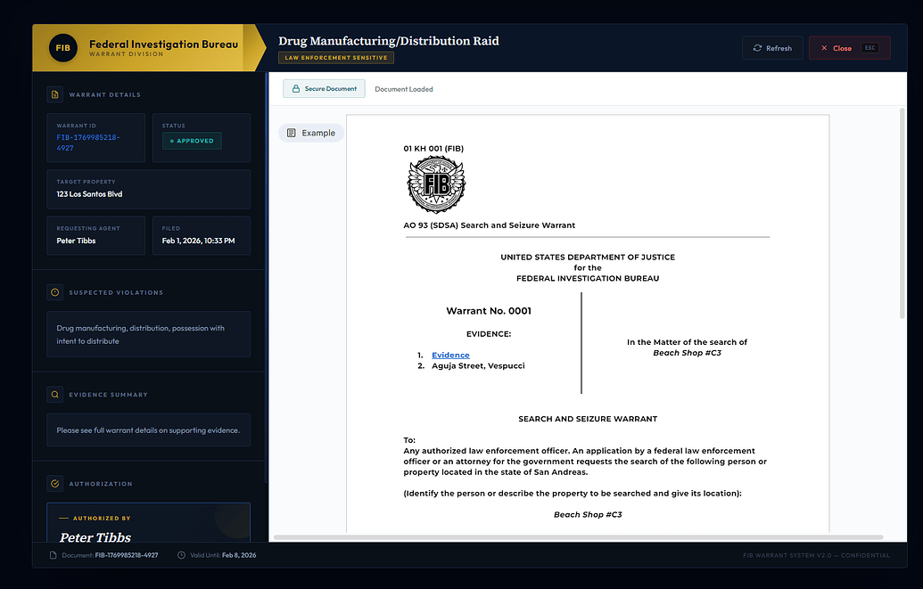 [QB/QBX] - FIB / LSPD / DOJ Warrant System - FiveM Releases - Cfx.re ...