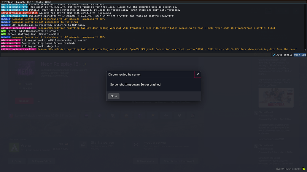 Random server crashing - Server Discussion - Cfx Forum