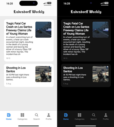 News app home page