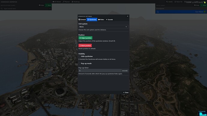 Quickview settings