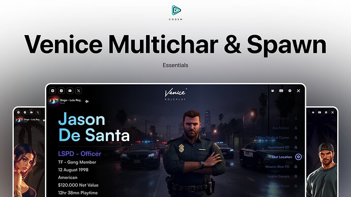 CodeM Venice Multichar & Spawn - Advanced Multicharacter ESX QB Thumbnail