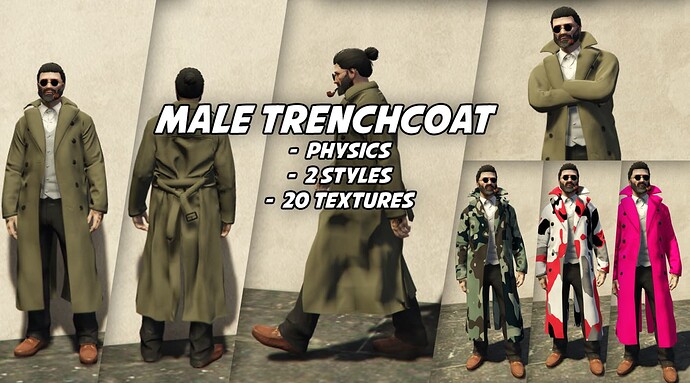 Male Trenchcoat with Physics - Addon Clothing Thumbnail
