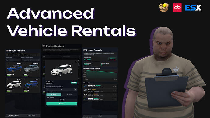 Vehicle Rental System [Qbox, QBcore, ESX]