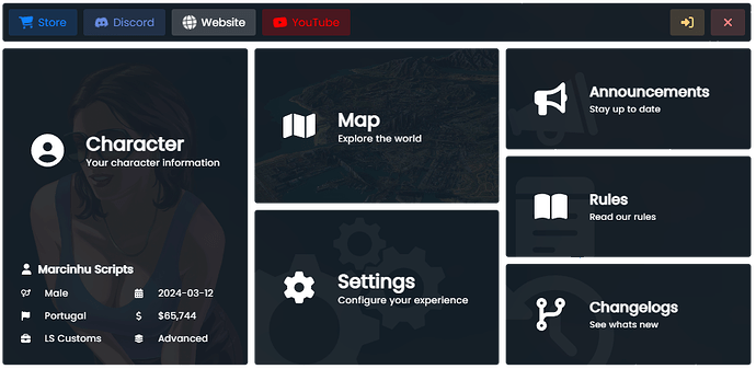 [PAID] [QB/ESX] m-Pausemenu - Modern UI - Custom Buttons - Character ...