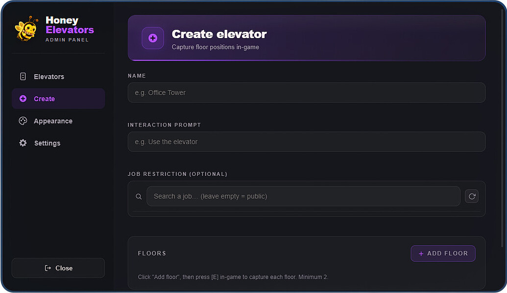 [免费] [ESX/QBCore/QBox] Honey Elevators — 带管理面板的高级电梯脚本