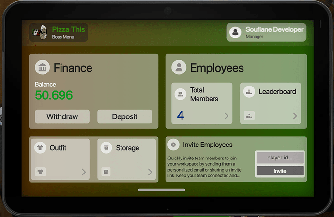 Boss Menu Dashboard