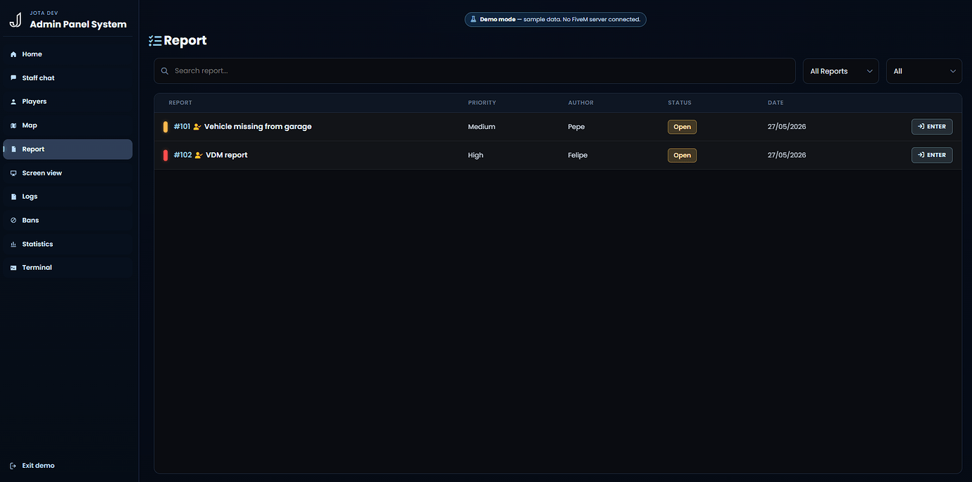 FiveM Web Admin Panel | Real-Time Staff Tools, Reports, Logs & Player ...