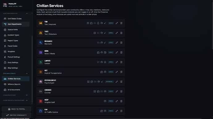 Fig. 24: Admin settings for civilian services