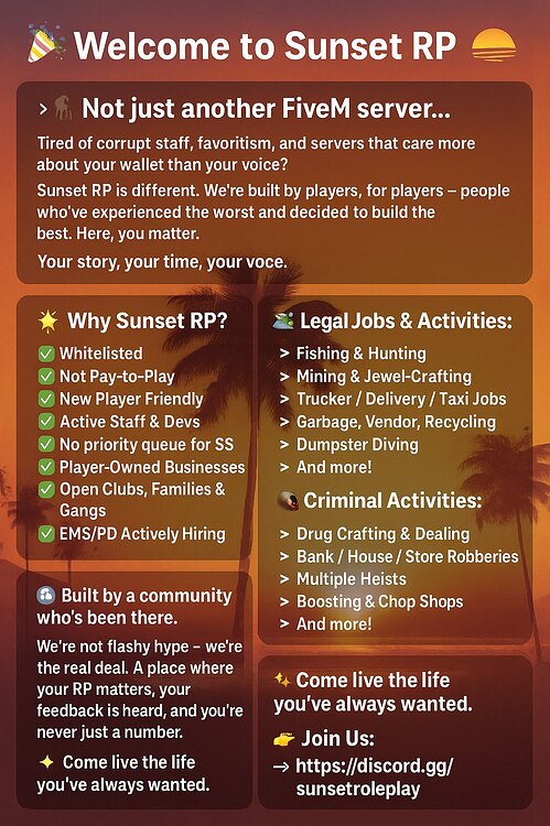 Sunset rp i 18+ - Server Bazaar - Cfx.re Community