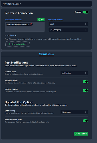 settings for bot