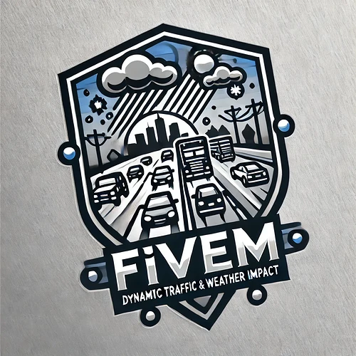 DALL·E 2024-12-26 23.27.32 - A logo design for a dynamic traffic and weather impact system for FiveM. The logo should feature a stylized depiction of a city street with traffic an
