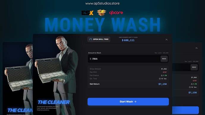 money wash blue theme
