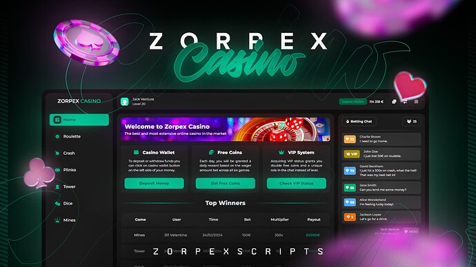Zorpex Online Casino [QBCore & ESX] Live games, live chat, daily free coins, custom prop and much more Thumbnail