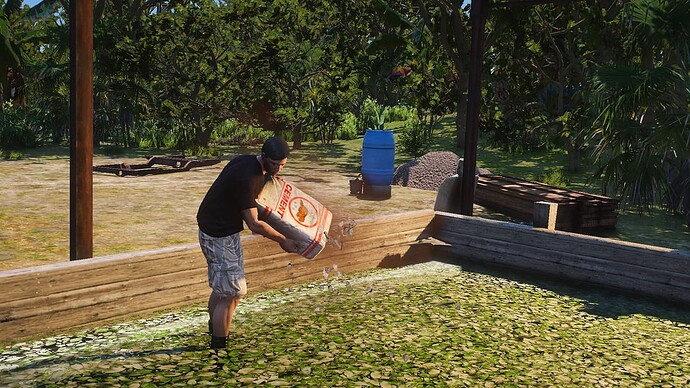 Adding cement to coca pit
