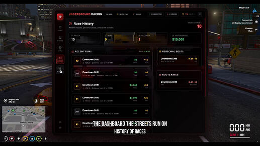 Racing panel History Tab