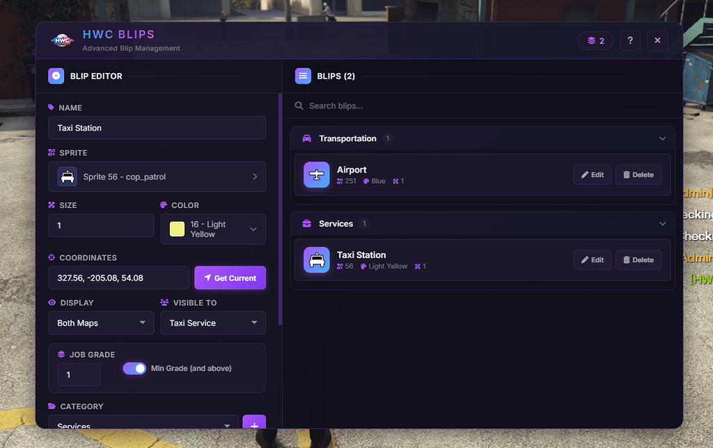 📣 HWC Blip Creator V2[免费][Qb][ESX]-FiveM插件网