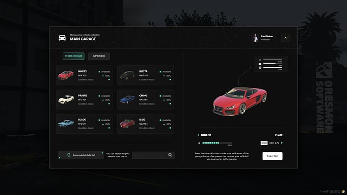 Fivem Garage Script - Purchaseable ,Manageable, In-Game Createable, Real Parking thumbnail 2
