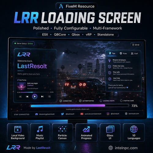 LR 加载界面：一个采用玻璃材质的加载界面，包含视频、粒子效果以及实时音乐