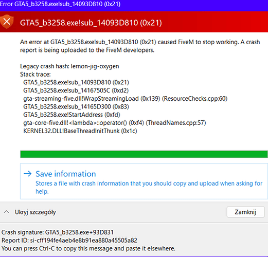 GTA5_b3258.exe!sub_14093D810 (0x21), Crash appears while