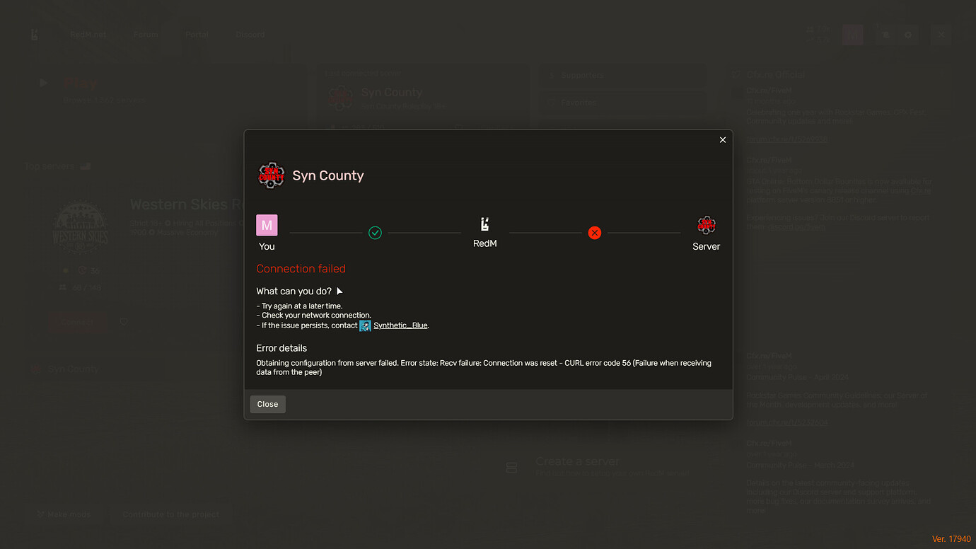CURL error code 56 RedM - RedM Client Support - Cfx.re Community