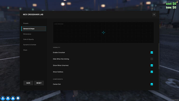 [免费] Nex Crosshair | 高级 FiveM 瞄准系统 | 100 个预设设置