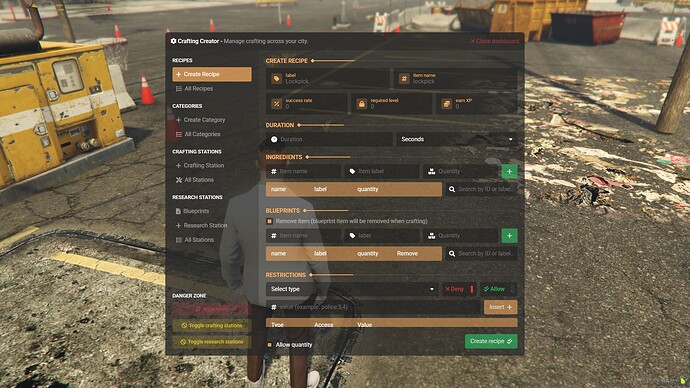 fivem crafting creator - dashboard 1
