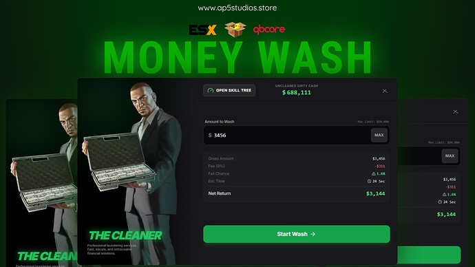 money wash green theme