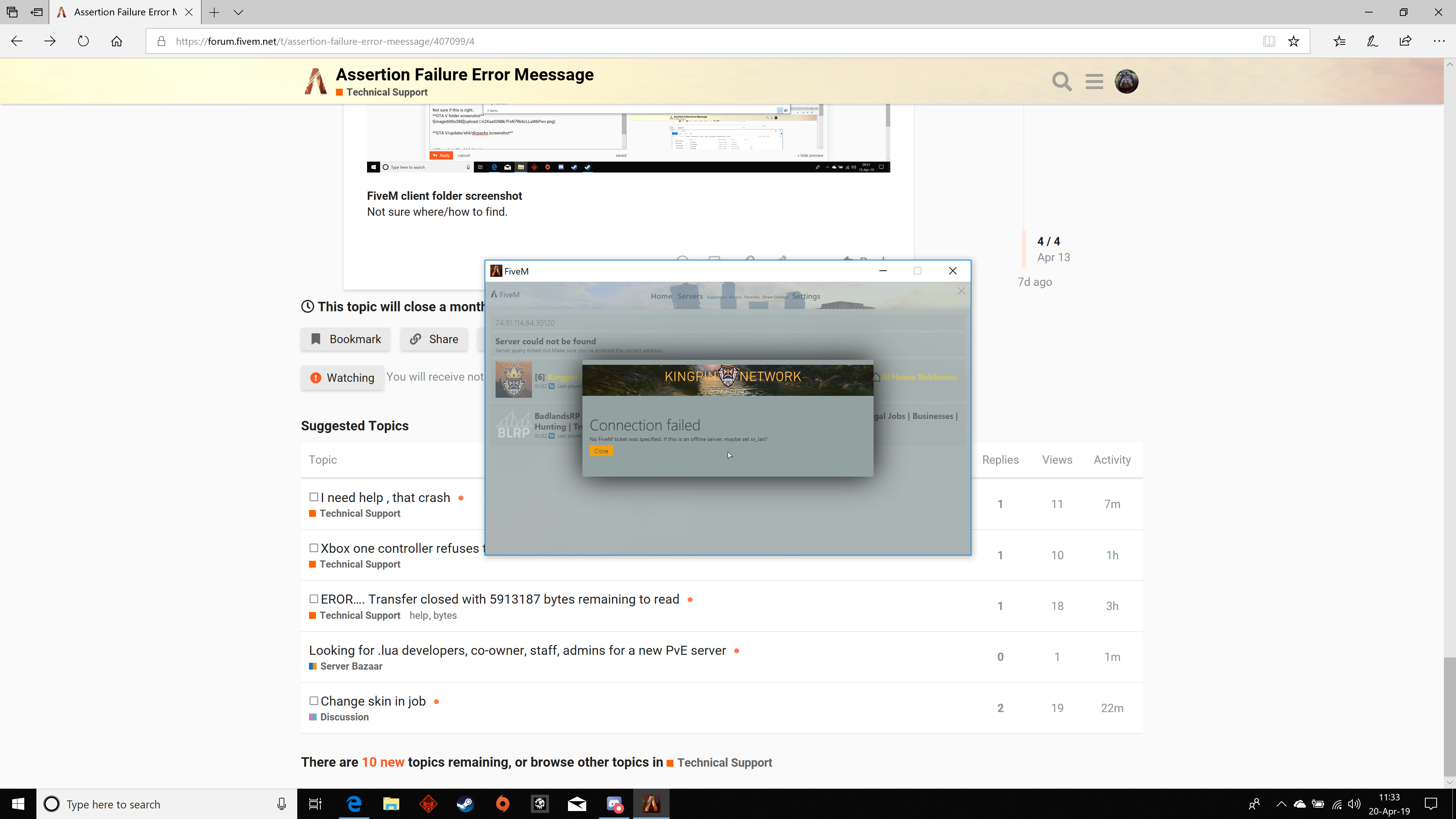 Assertion Failure Error Meessage - FiveM Client Support - Cfx Forum