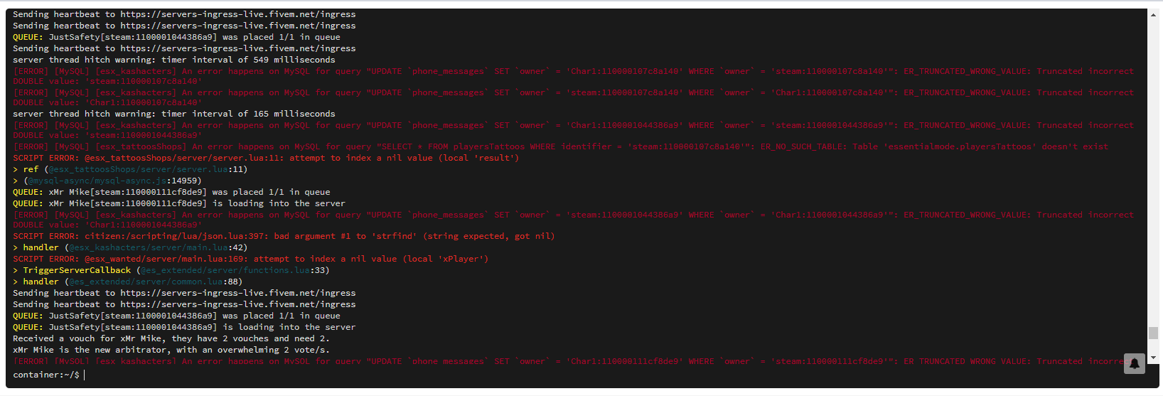 Errors while starting up - Resource Support - Cfx Forum