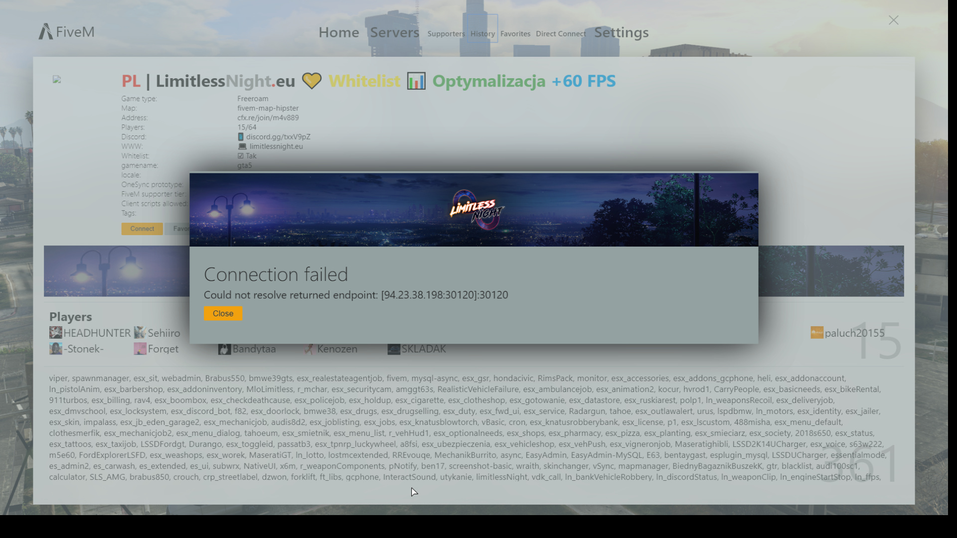 Could not resolve returned endpoint (94.23.38.198:30120)30120 - FiveM ...