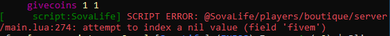 attempt to index a nil value field fivem
