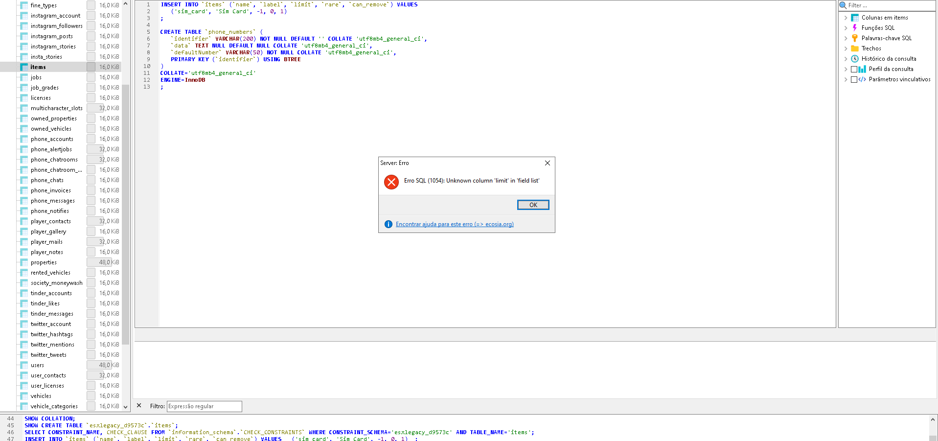Error SQL (1054): Unknown column 'limit' in 'field list' - ES/ESX - Cfx ...
